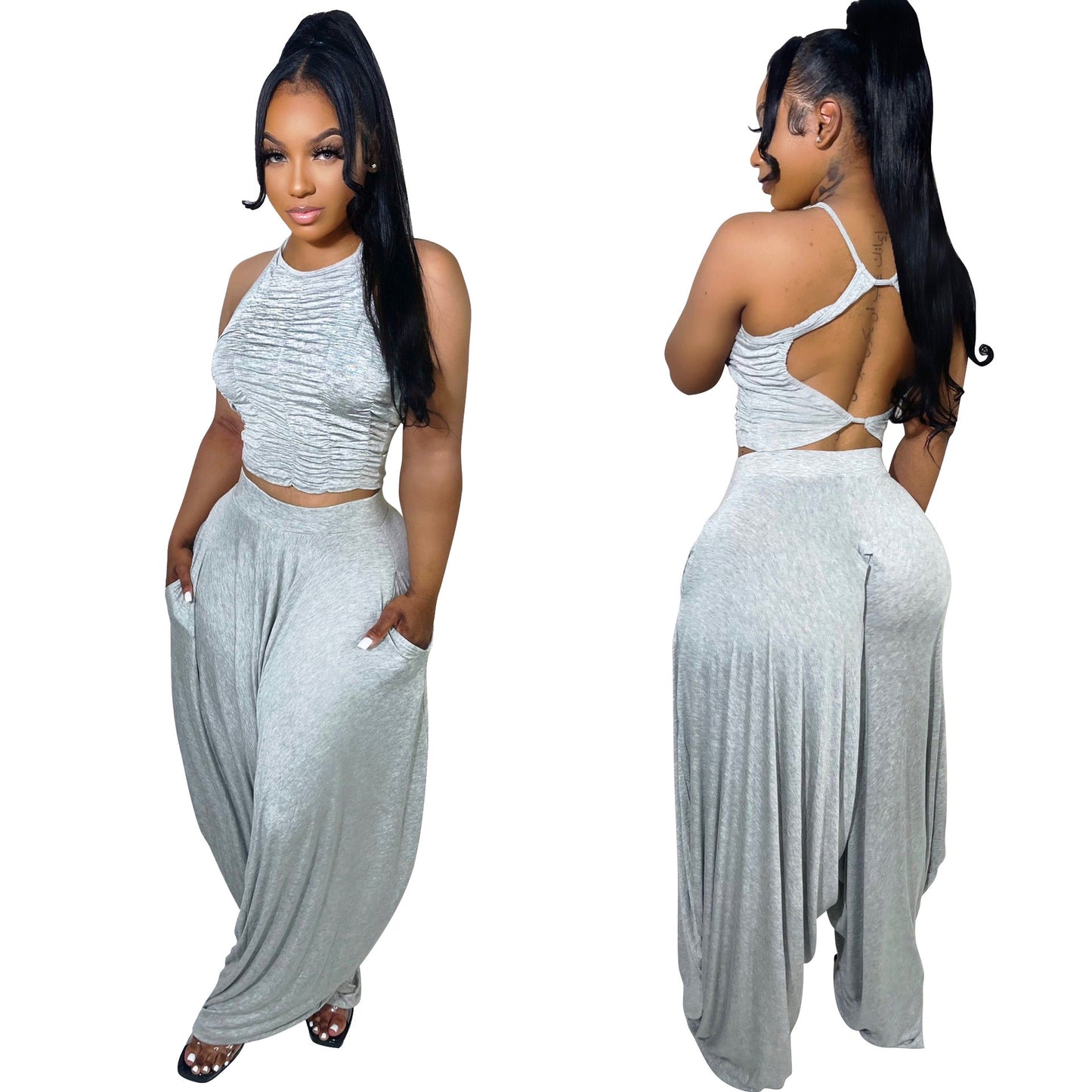 Sleeveless Loose Women's Wear Wide Leg Pants Two-piece Suit