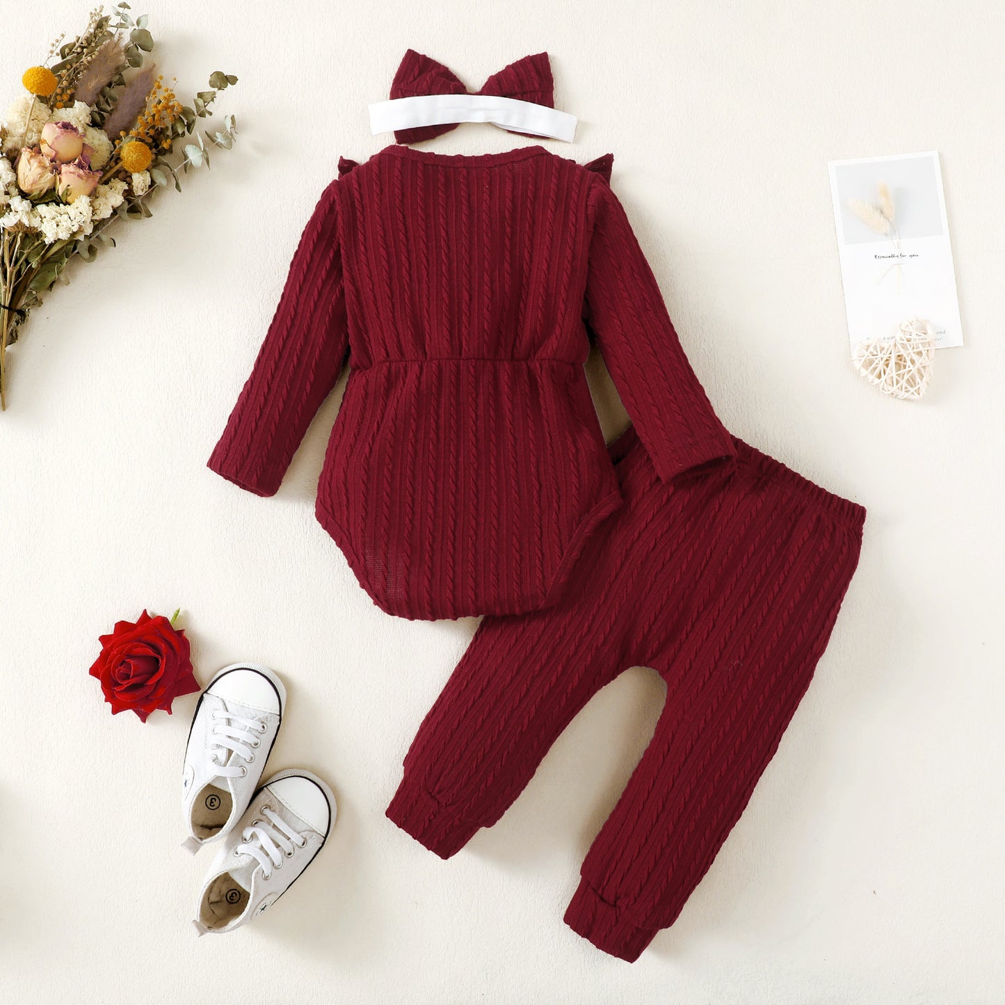 Girls' Solid Color Romper Trousers Suit