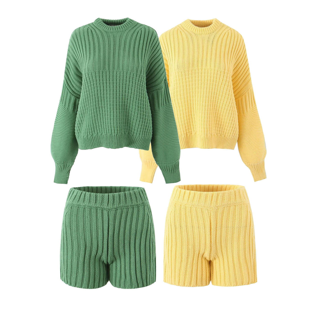 Women's Round Neck Texture Knitted Thickened Sweater Suit