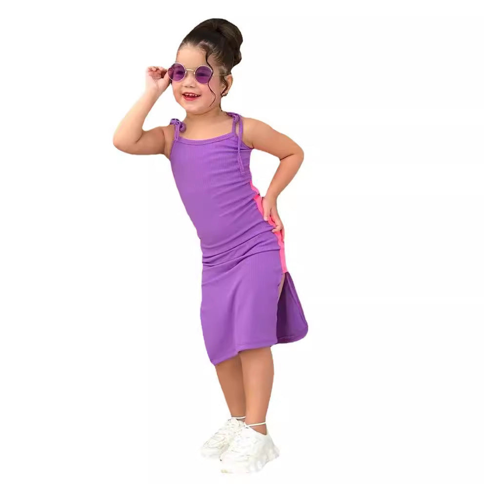 Summer New Children's European And American Leisure Sunken Stripe Sleeveless Sling Dress