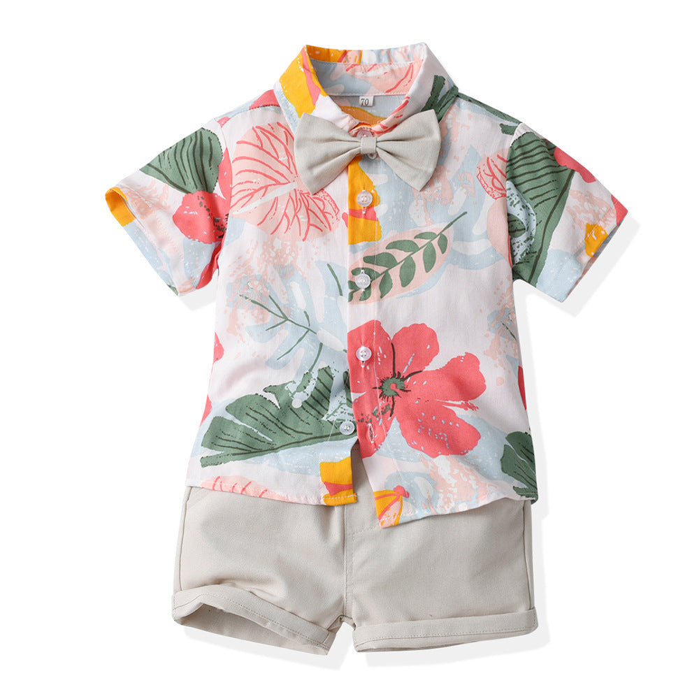 Summer Short Sleeve Printed Shirt Boys' Shorts Casual Two-piece Suit