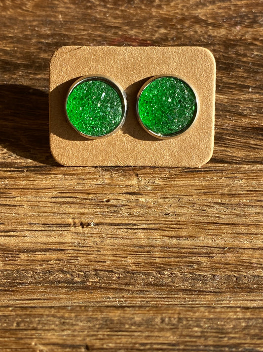 Green Druzy Earrings