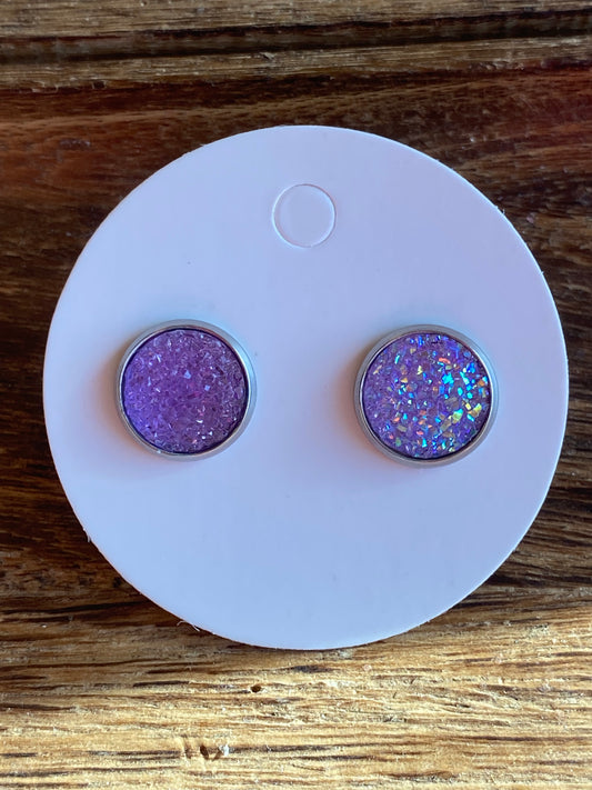 Purple Druzy Earring