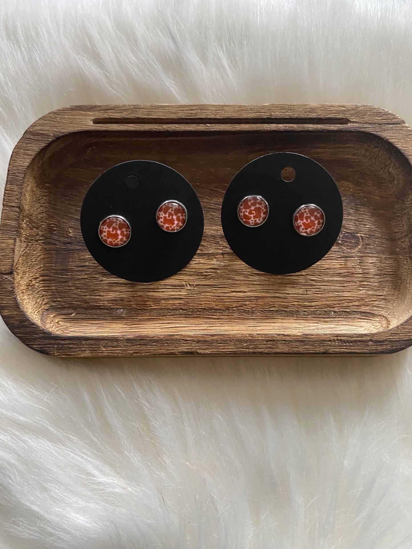 White and Brown Spots Stud Earrings