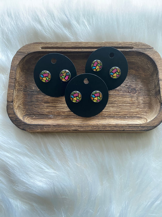 Colored Pattern Stud Earrings