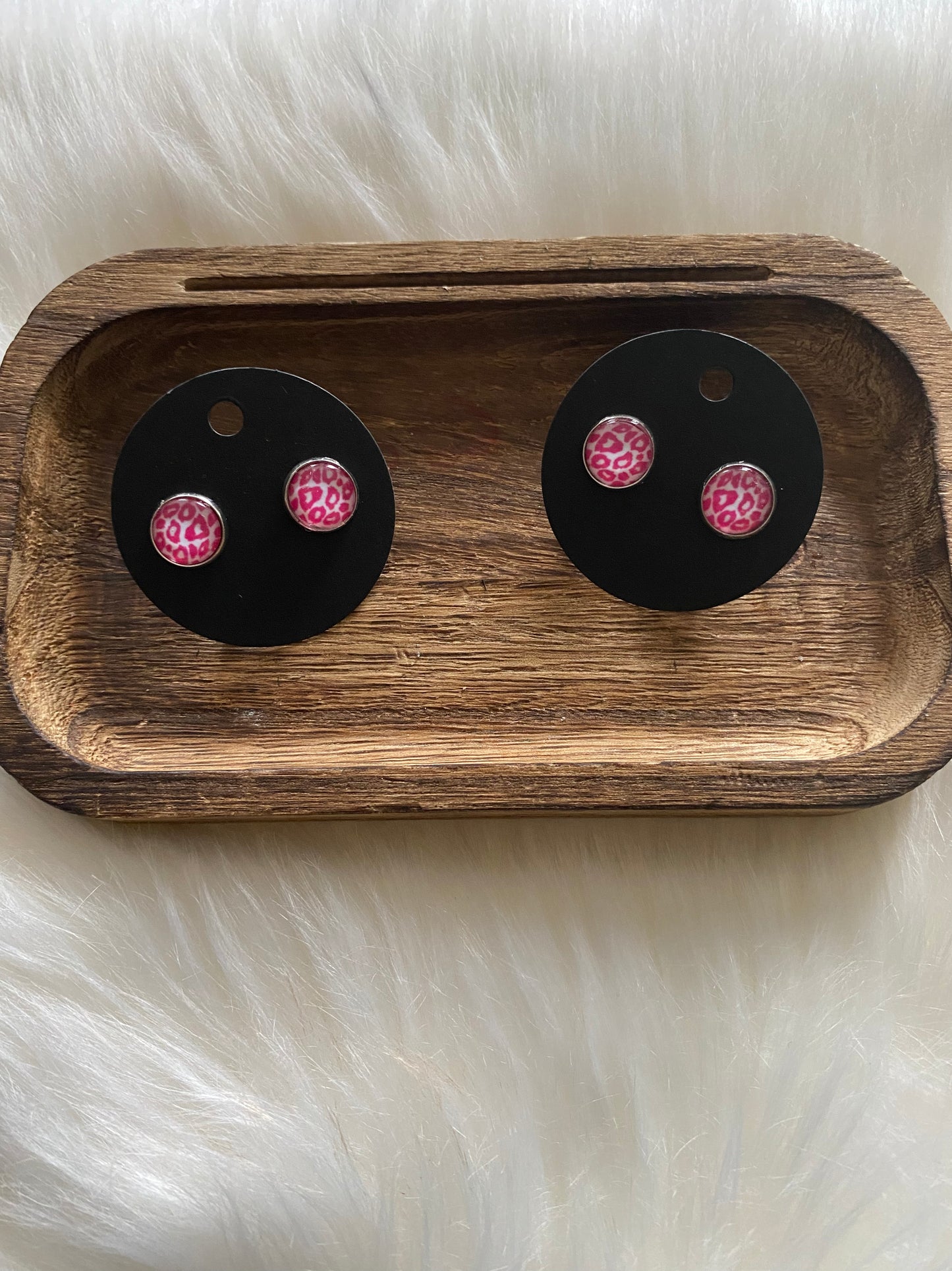 Pink and White Spots Stud Earrings